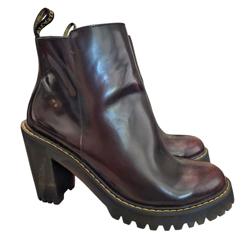 Dr. Martens Magdalena Cherry Red Arcadia Leather Platform Block Heel Boots US 11